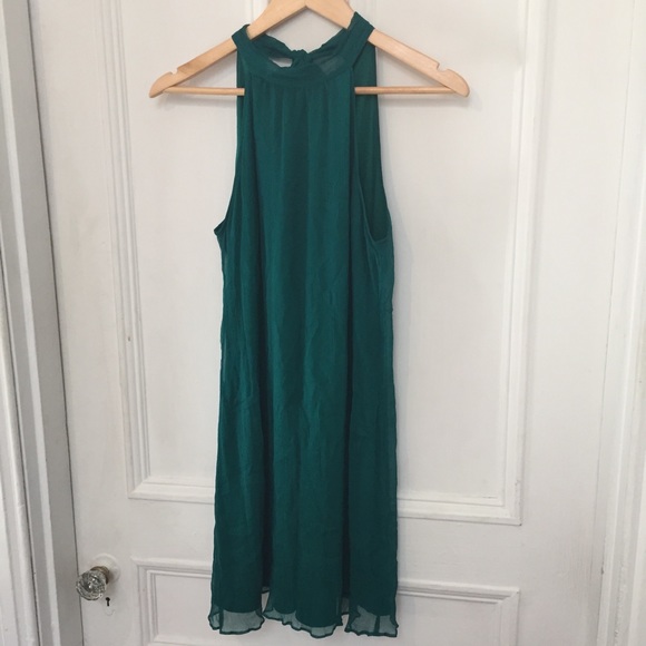 Emerald Green Dynamite Chiffon Halter Mini Dress - Picture 2 of 5